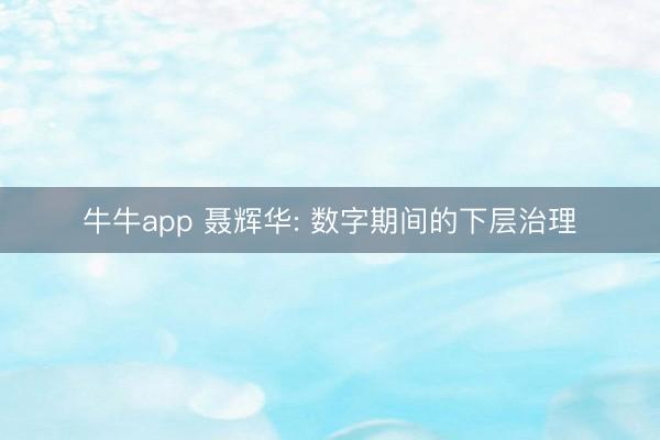 牛牛app 聂辉华: 数字期间的下层治理