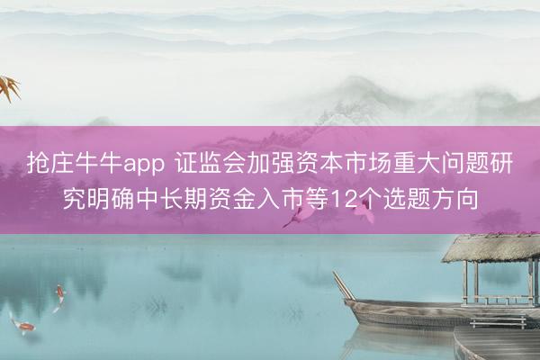 抢庄牛牛app 证监会加强资本市场重大问题研究明确中长期资金入市等12个选题方向