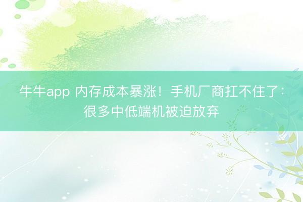 牛牛app 内存成本暴涨！手机厂商扛不住了：很多中低端机被迫放弃