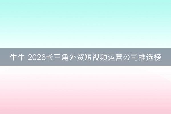 牛牛 2026长三角外贸短视频运营公司推选榜