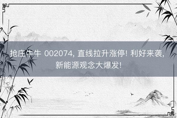 抢庄牛牛 002074, 直线拉升涨停! 利好来袭, 新能源观念大爆发!