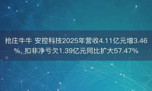 抢庄牛牛 安控科技2025年营收4.11亿元增3.46%， 扣非净亏欠1.39亿元同比扩大57.47%