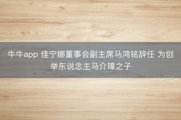 牛牛app 佳宁娜董事会副主席马鸿铭辞任 为创举东说念主马介璋之子