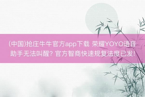 (中国)抢庄牛牛官方app下载 荣耀YOYO语音助手无法叫醒? 官方智商快速规复法度已发!