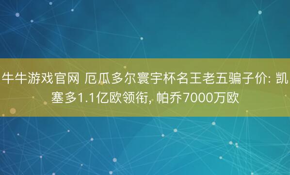 牛牛游戏官网 厄瓜多尔寰宇杯名王老五骗子价: 凯塞多1.1亿欧领衔, 帕乔7000万欧